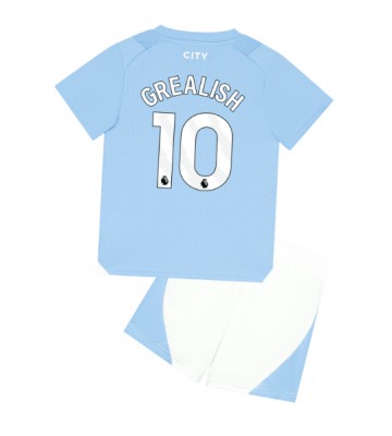 Manchester City Jack Grealish #10 Primera Equipación Niños 2023-24 Manga Corta (+ Pantalones cortos)